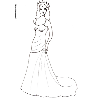 Coloriage de la princesse avec une robe à traîne